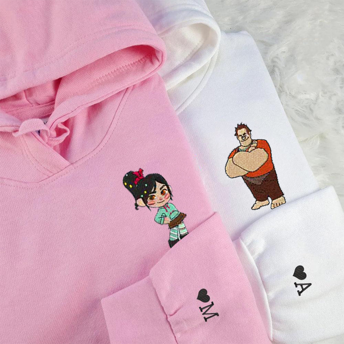 Custom Embroidered Hoodies For Couples, Personalized Couple Hoodies, His Her Hoodies, Cute Cartoons Couples Embroidered Hoodie V3