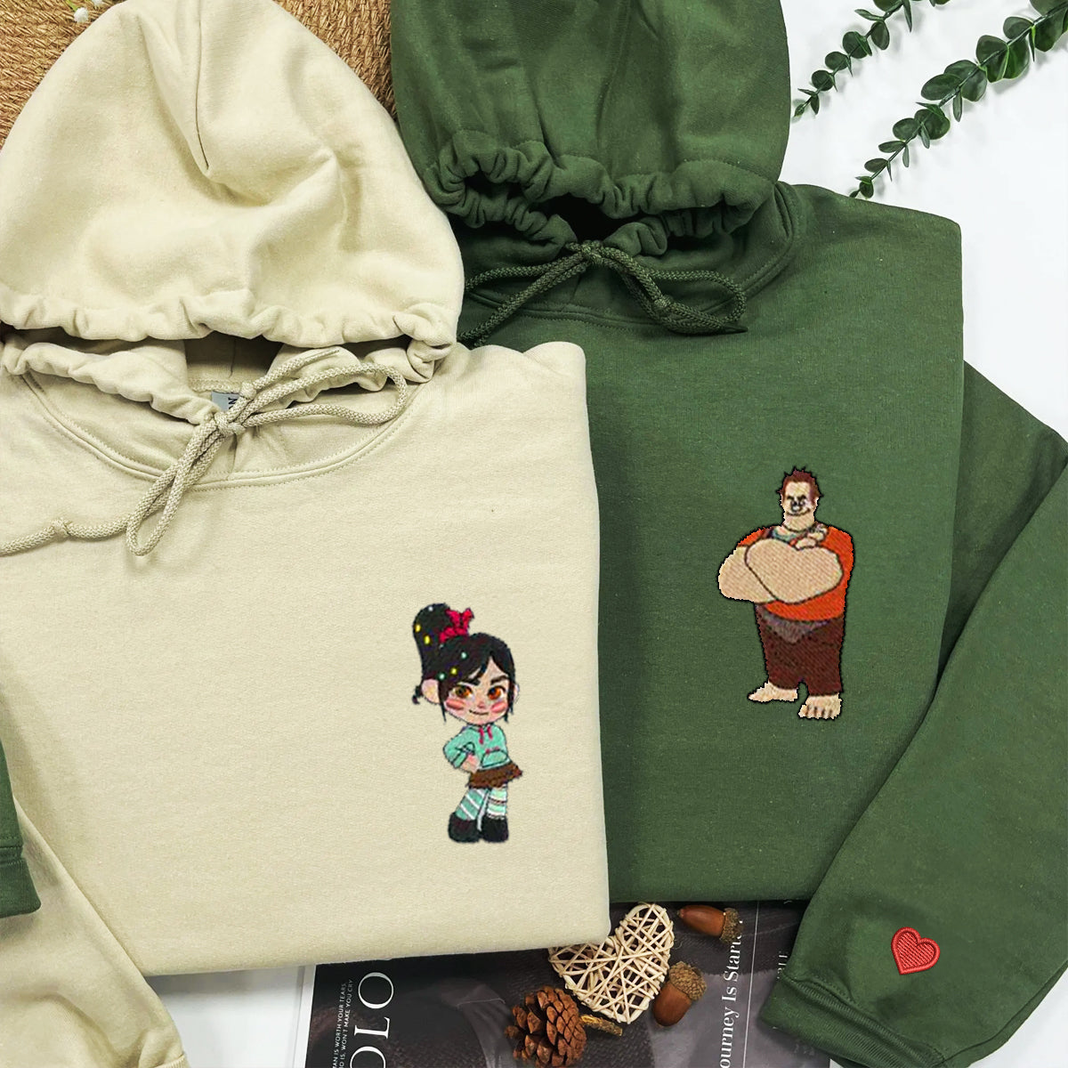 Custom Embroidered Hoodies For Couples, Personalized Couple Hoodies, His Her Hoodies, Cute Cartoons Couples Embroidered Hoodie V3