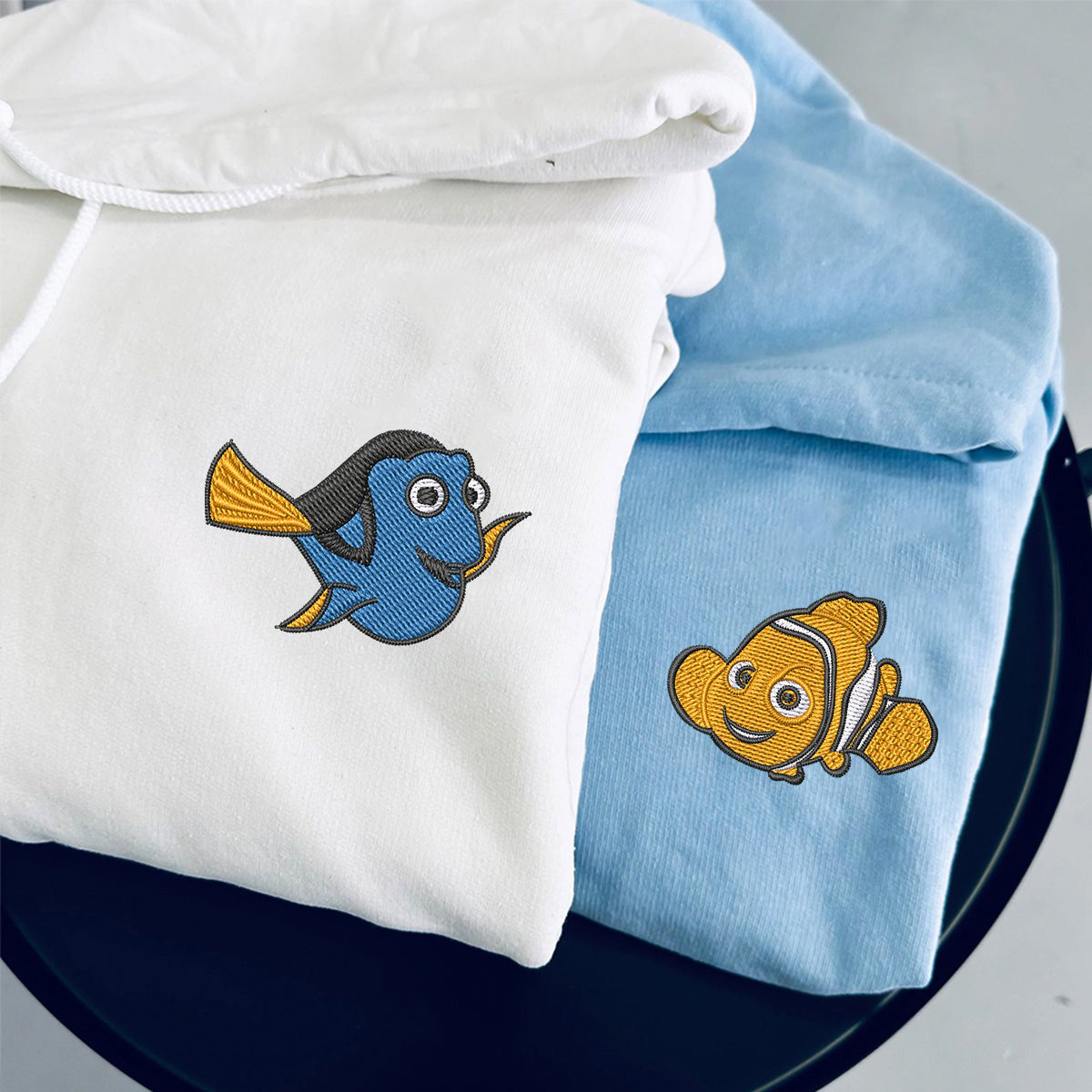 Custom Embroidered Hoodies For Couples, Personalized Couple Hoodies, His Her Hoodies, Cute Cartoons Fish Couples Embroidered Hoodie