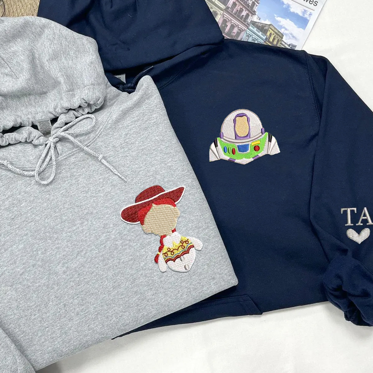 Custom Embroidered Hoodies For Couples, Personalized Couple Hoodies, His Her Hoodies, Cute Cartoons Toys Couples Embroidered Hoodie