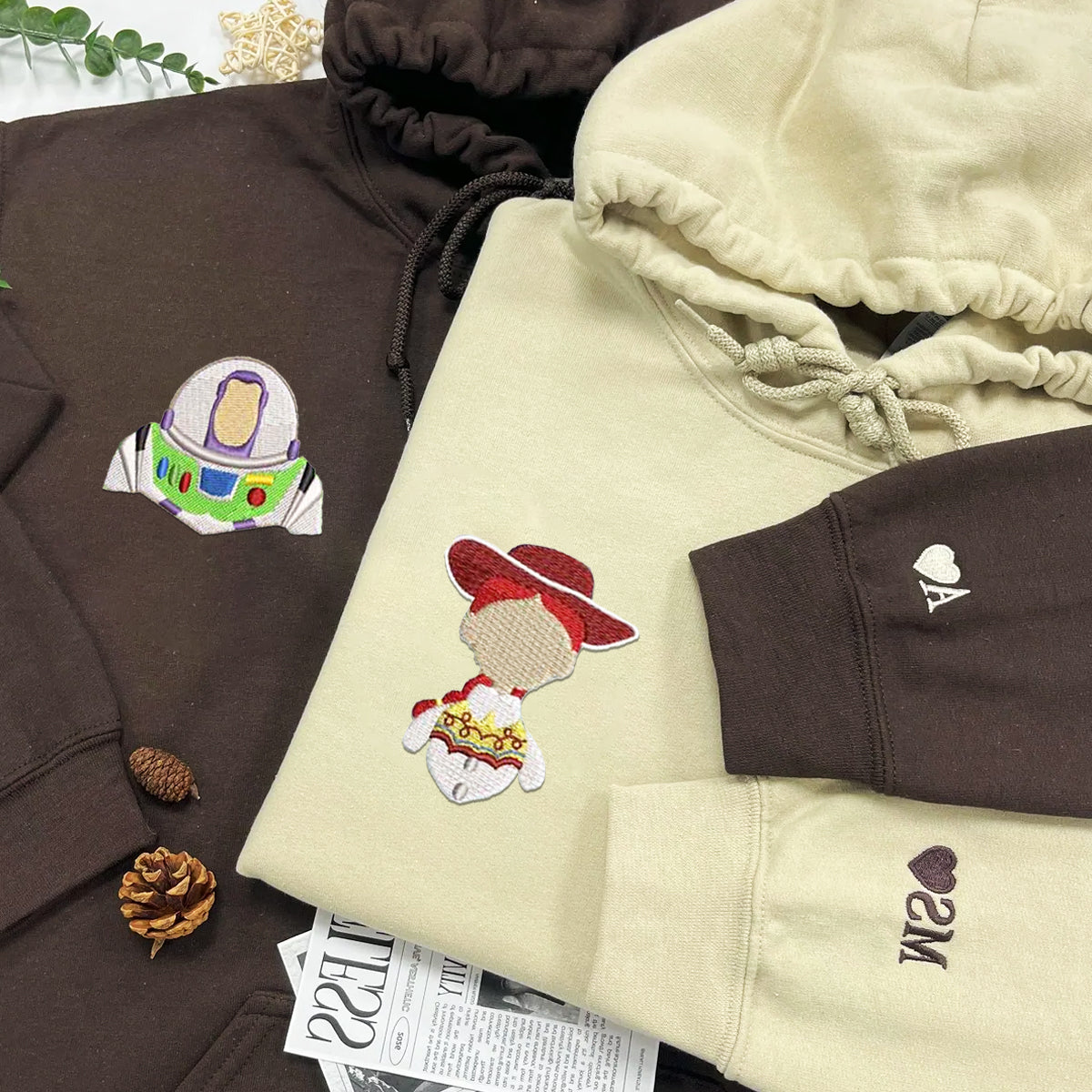 Custom Embroidered Hoodies For Couples, Personalized Couple Hoodies, His Her Hoodies, Cute Cartoons Toys Couples Embroidered Hoodie