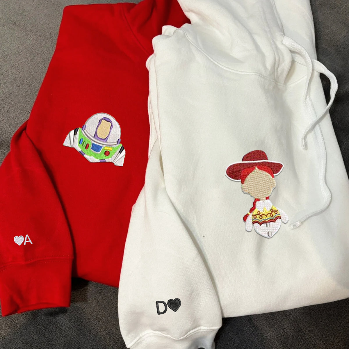 Custom Embroidered Hoodies For Couples, Personalized Couple Hoodies, His Her Hoodies, Cute Cartoons Toys Couples Embroidered Hoodie