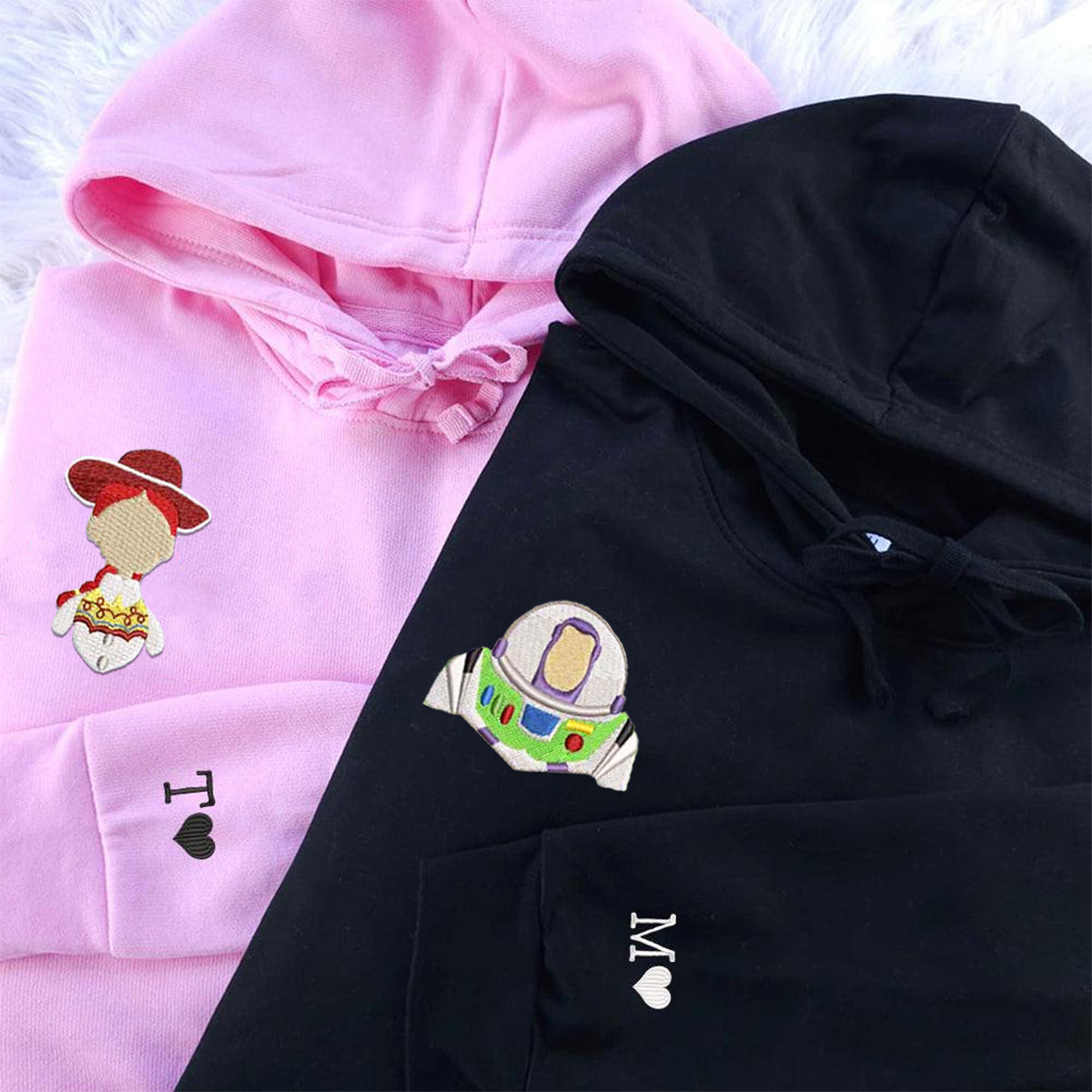 Custom Embroidered Hoodies For Couples, Personalized Couple Hoodies, His Her Hoodies, Cute Cartoons Toys Couples Embroidered Hoodie