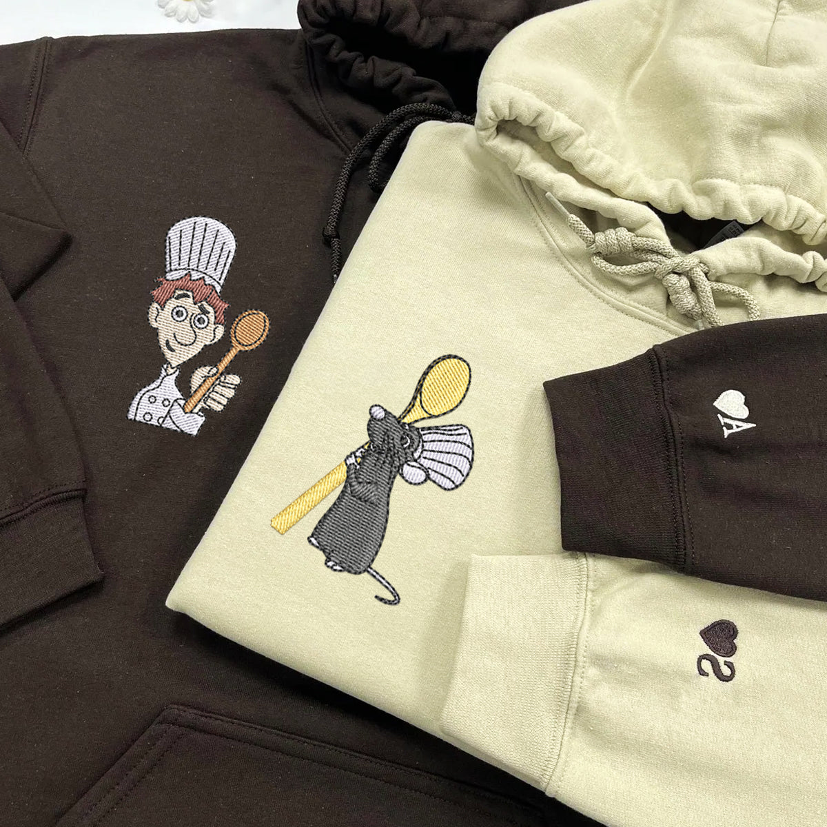 Custom Embroidered Hoodies for Couples, Personalized Couple Hoodies, His Her Hoodies, Cute Chef x Mouse Cartoons Couples Embroidered Hoodie