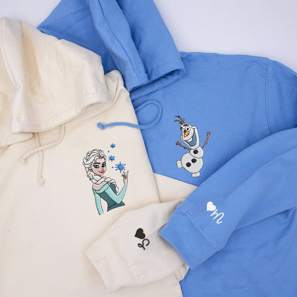 Custom Embroidered Hoodies For Couples, Personalized Couple Hoodies, His Her Hoodies, Cute Frozen Princess Couples Embroidered Hoodie