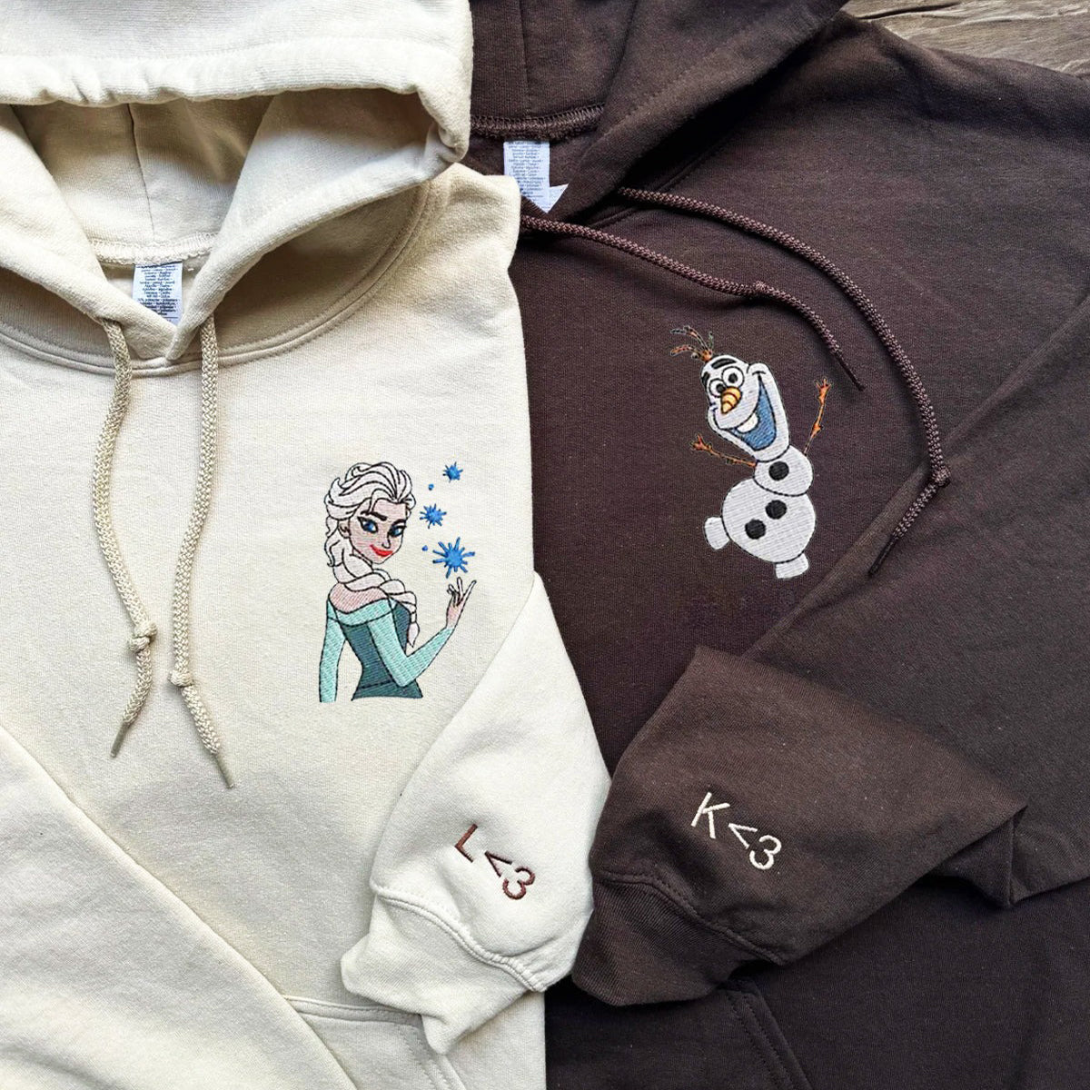 Custom Embroidered Hoodies For Couples, Personalized Couple Hoodies, His Her Hoodies, Cute Frozen Princess Couples Embroidered Hoodie