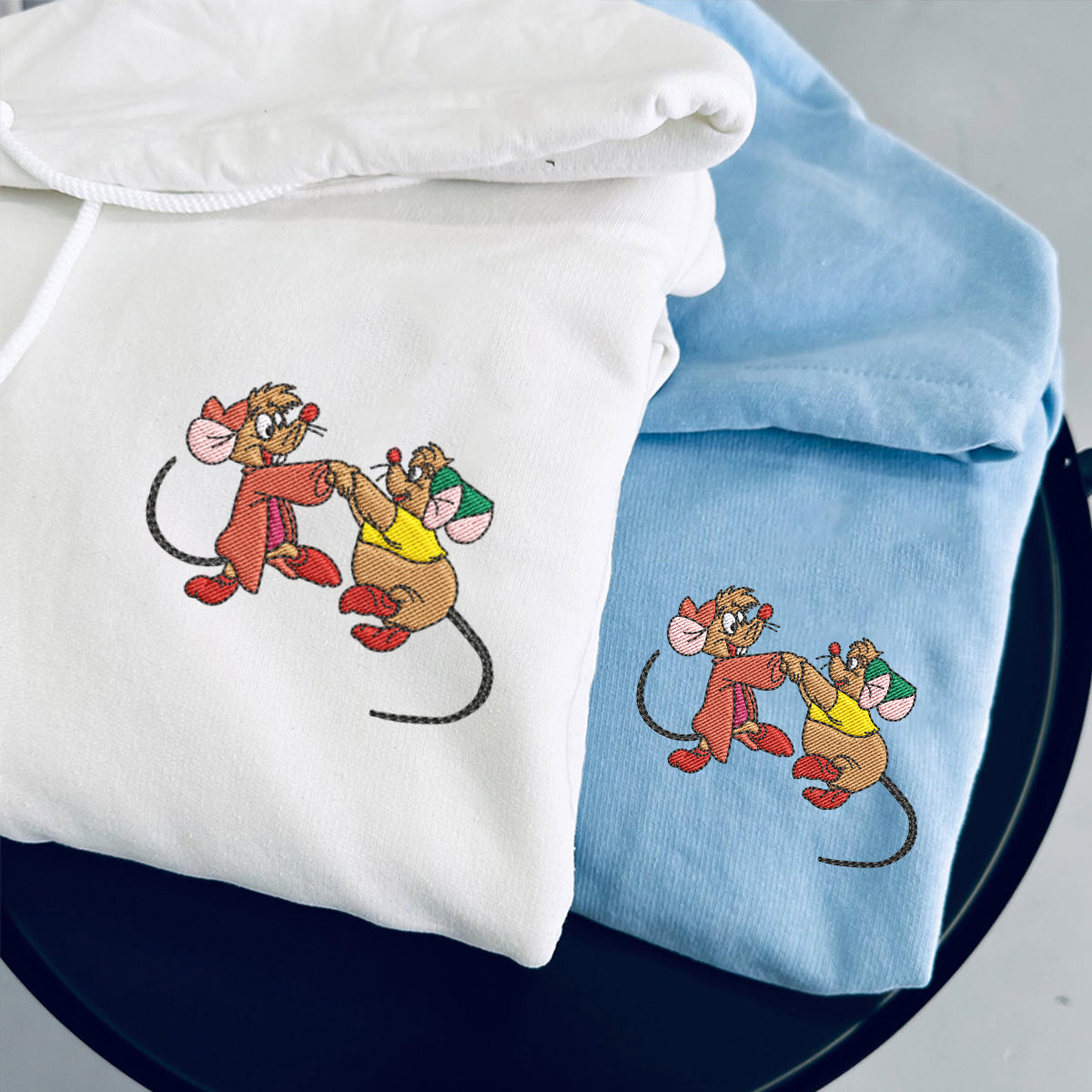 Custom Embroidered Hoodies For Couples, Personalized Couple Hoodies, His Her Hoodies, Cute Mouse Cartoons Couples Embroidered Hoodie