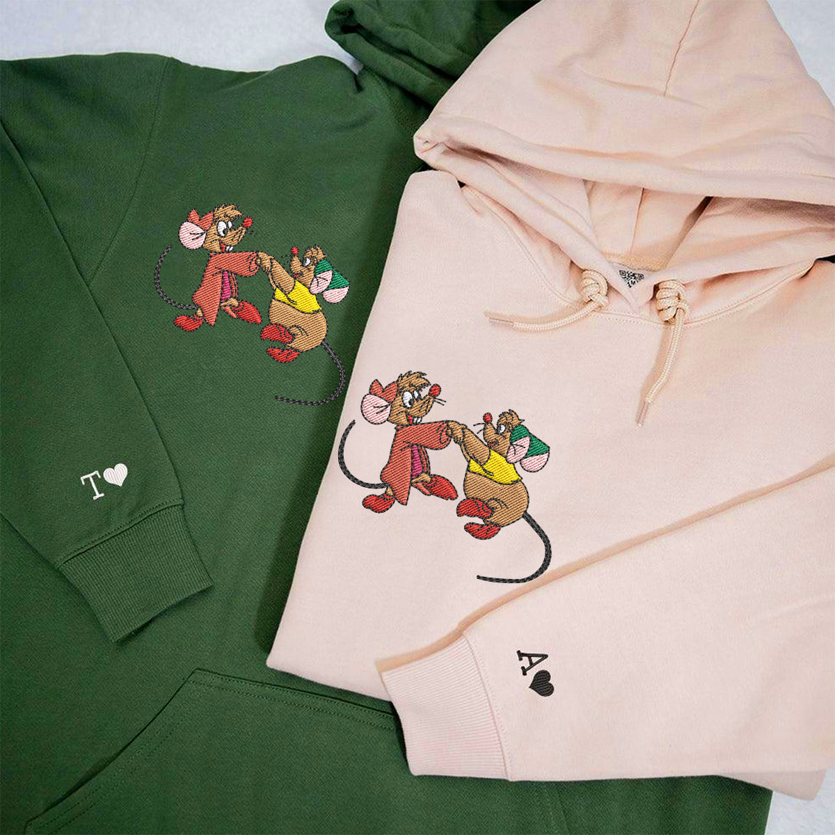 Custom Embroidered Hoodies For Couples, Personalized Couple Hoodies, His Her Hoodies, Cute Mouse Cartoons Couples Embroidered Hoodie