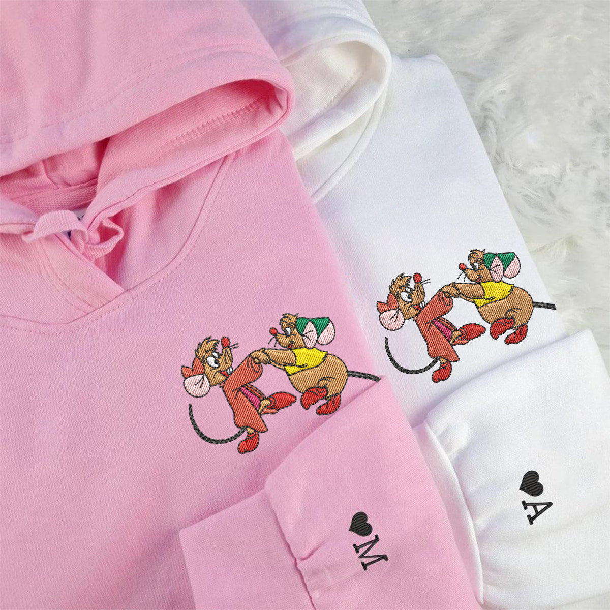 Custom Embroidered Hoodies For Couples, Personalized Couple Hoodies, His Her Hoodies, Cute Mouse Cartoons Couples Embroidered Hoodie