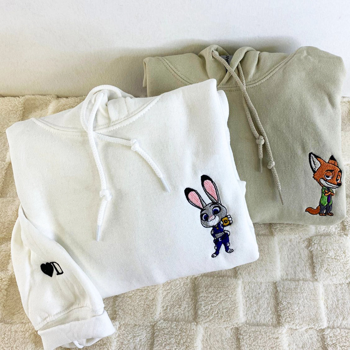 Custom Embroidered Hoodies For Couples, Personalized Couple Hoodies, His Her Hoodies, Cute Rabbits Cartoons Couples Embroidered Hoodie