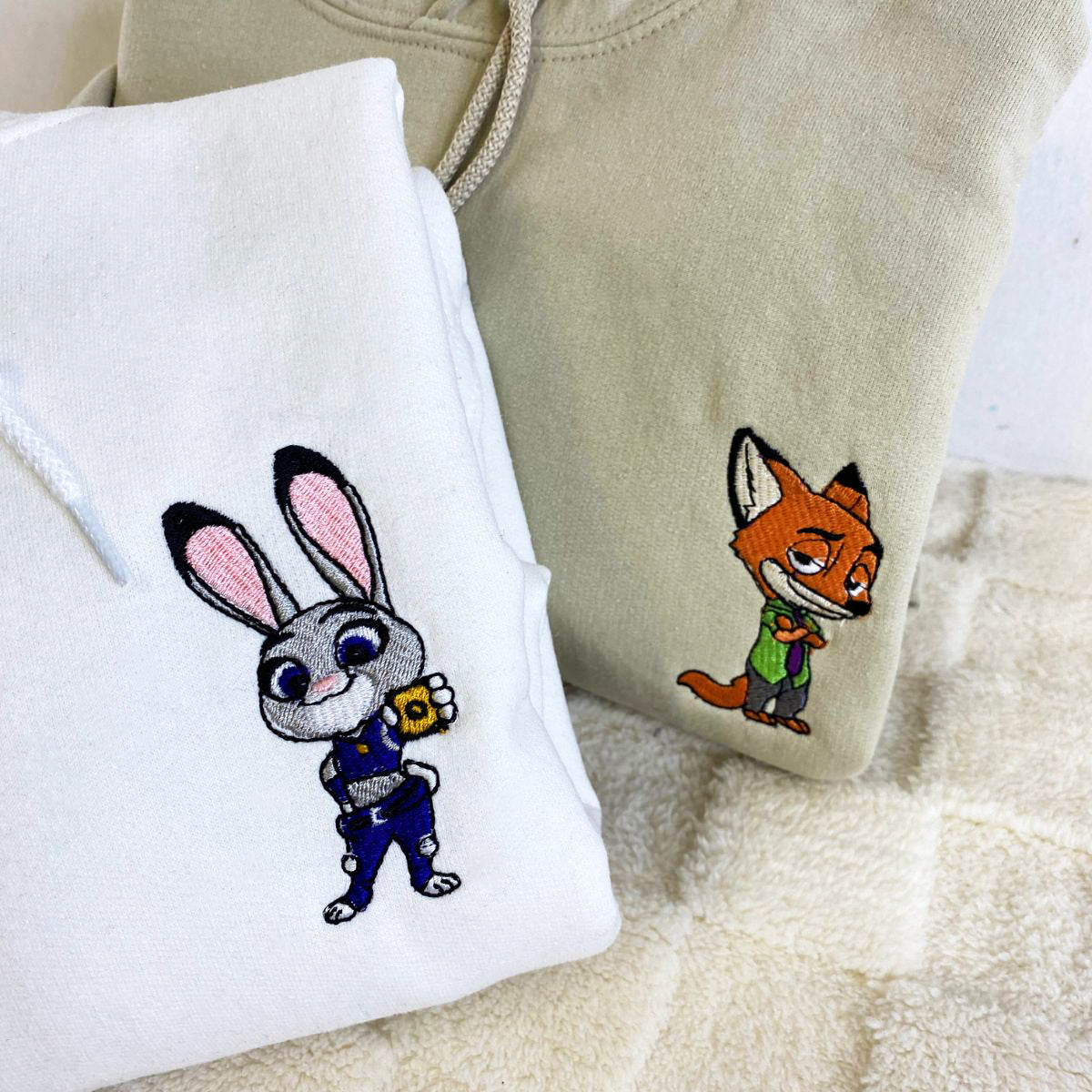 Custom Embroidered Hoodies For Couples, Personalized Couple Hoodies, His Her Hoodies, Cute Rabbits Cartoons Couples Embroidered Hoodie