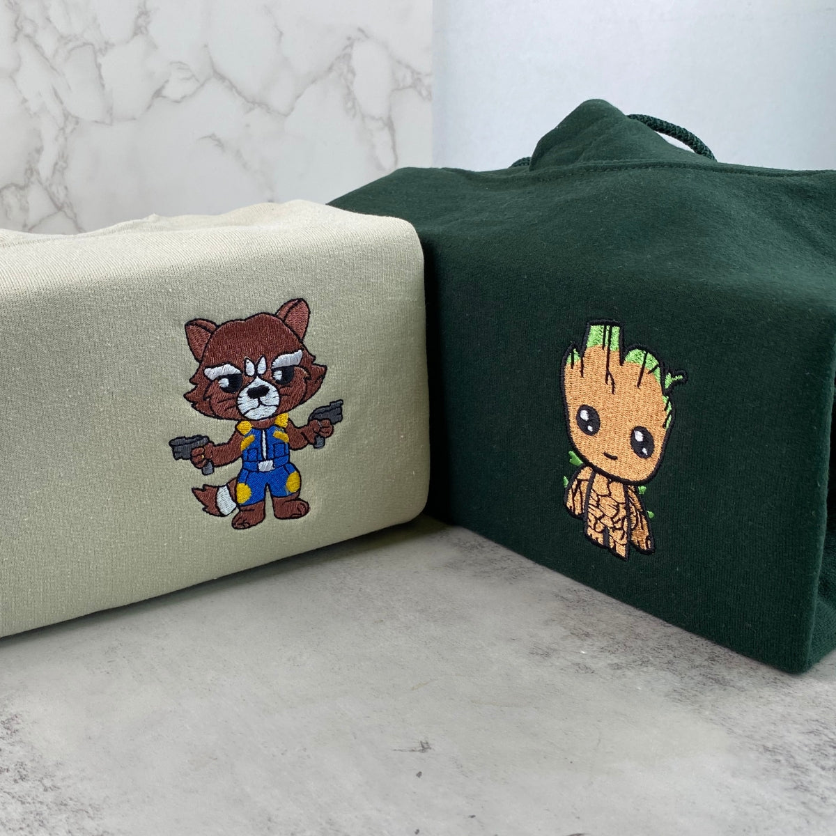 Custom Embroidered Hoodies For Couples, Personalized Couple Hoodies, His Her Hoodies, Cute Rocket Cartoons Couples Embroidered Hoodie