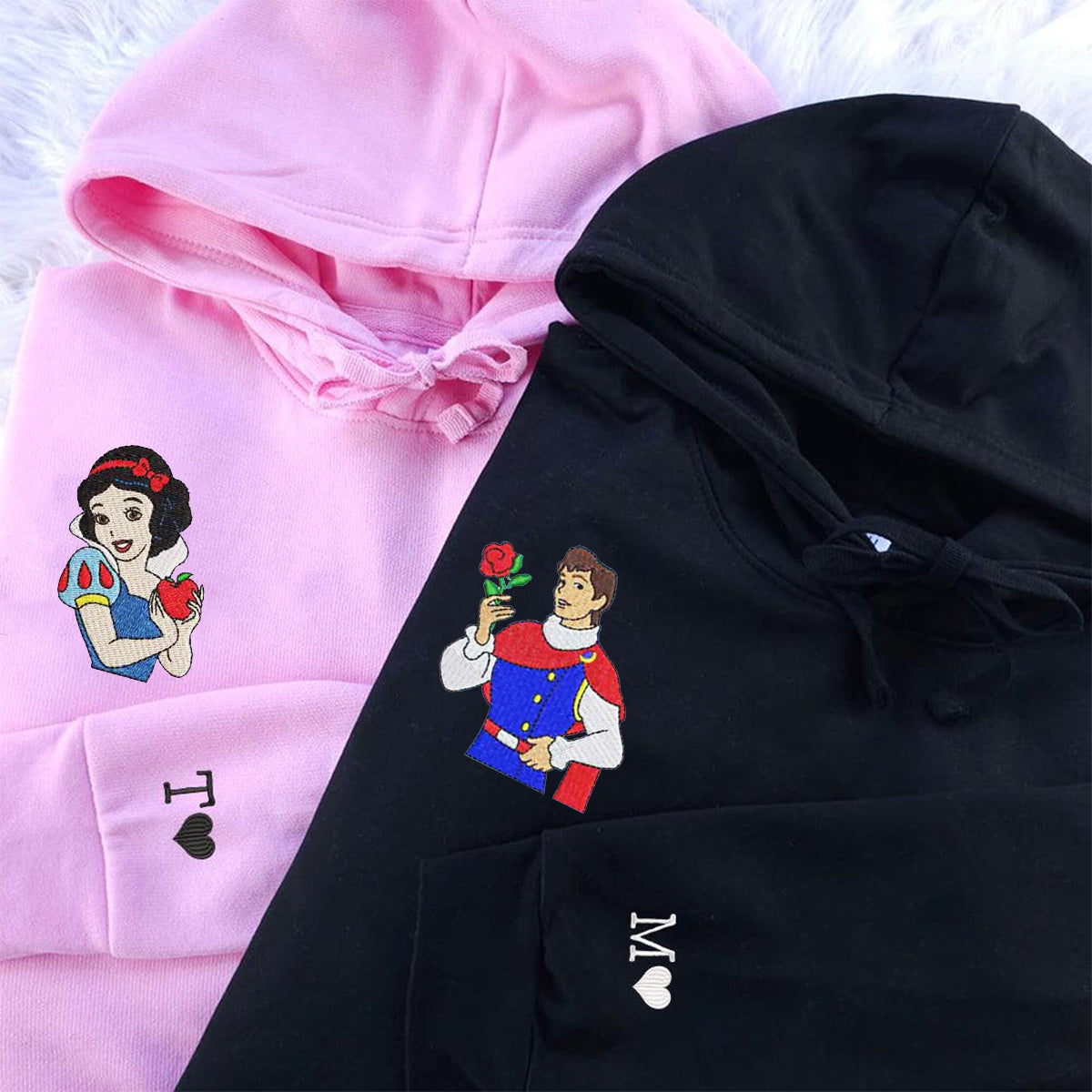 Custom Embroidered Hoodies For Couples, Personalized His Her Hoodies, Adorable Prince x Princess Couples Embroidered Hoodie