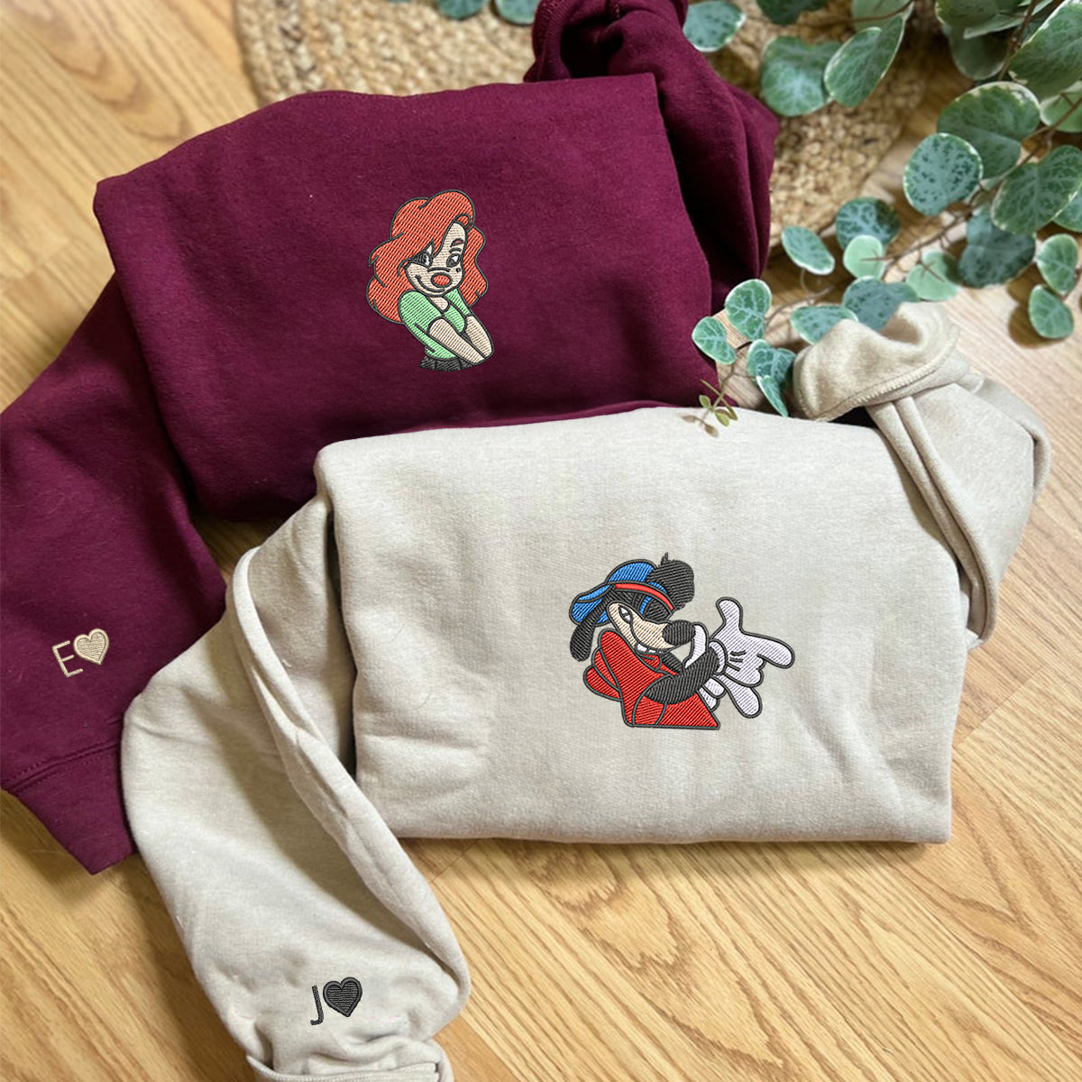 Custom Embroidered Hoodies For Couples, Personalized Matching Couple Hoodie, Coolest Cartoon Duo Embroidered Hoodie