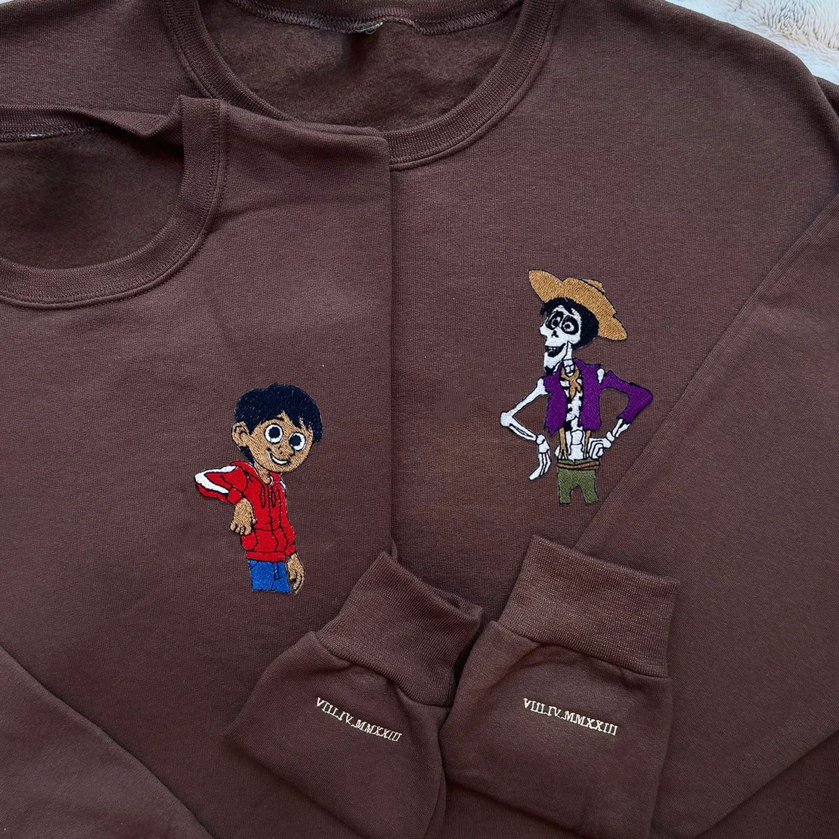 Custom Embroidered Hoodies & Sweatshirts for Couples, Cute Day of the Dead-Inspired Character Matching Set
