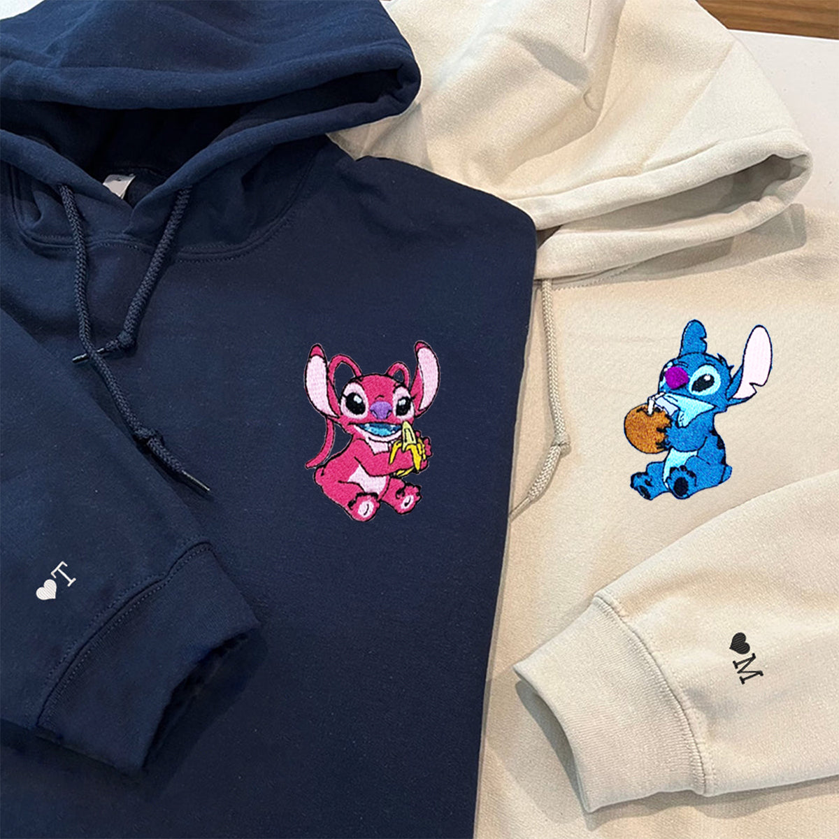 Custom Embroidered Hoodies & Sweatshirts for Couples with Initials, Adorable Space Creature Couple Embroidery Set