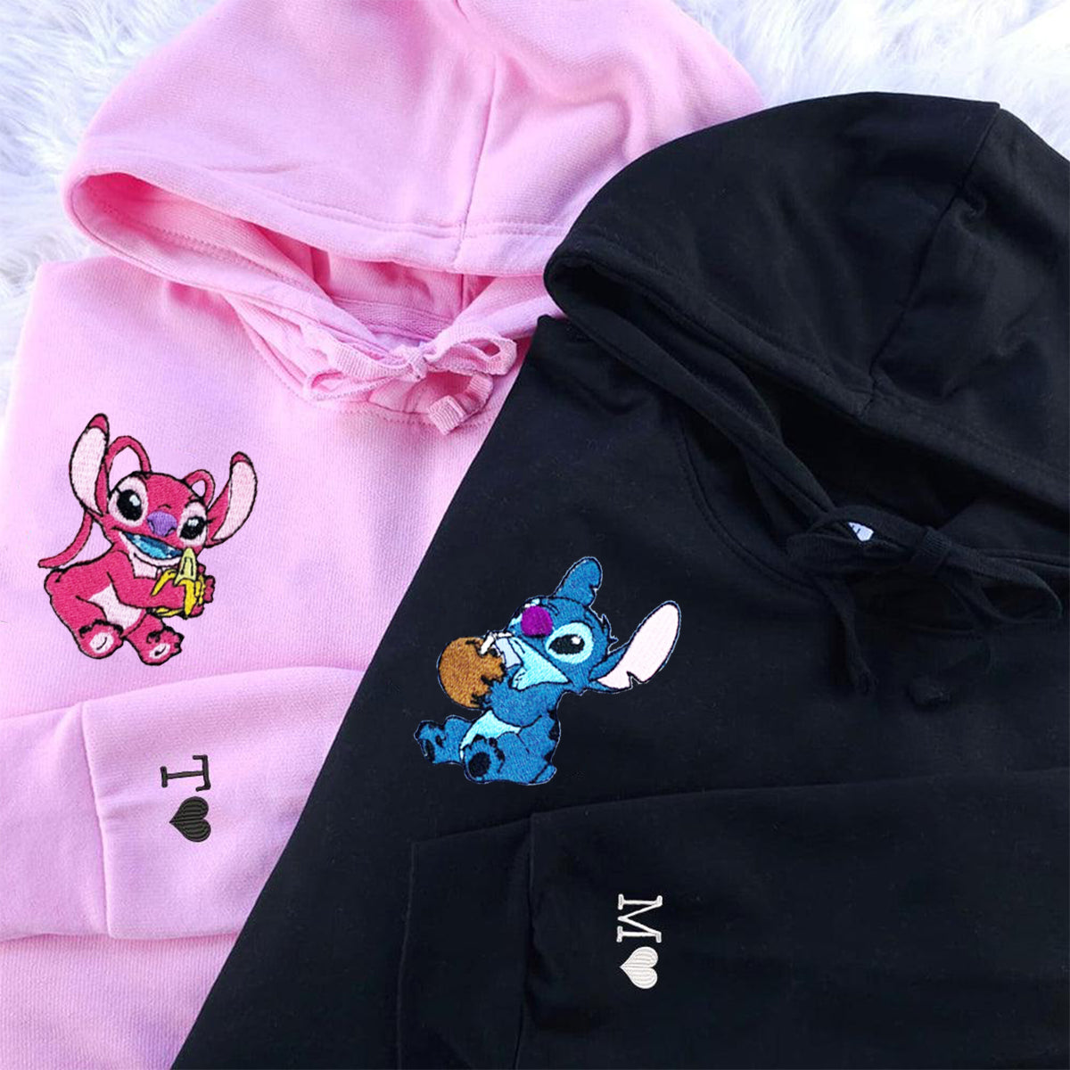 Custom Embroidered Hoodies & Sweatshirts for Couples with Initials, Adorable Space Creature Couple Embroidery Set