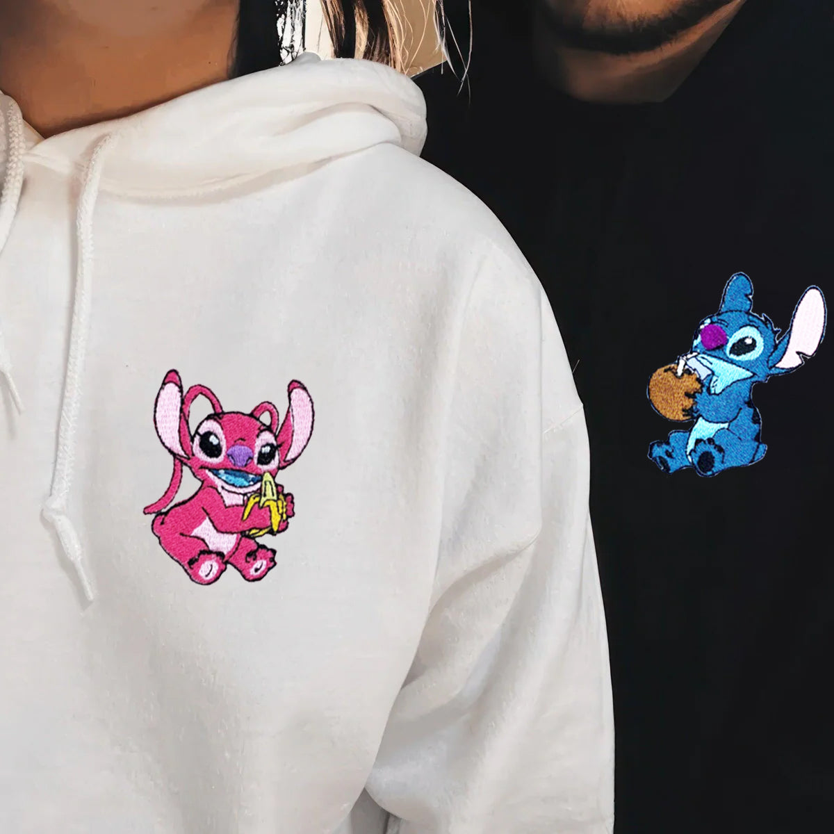 Custom Embroidered Hoodies & Sweatshirts for Couples with Initials, Adorable Space Creature Couple Embroidery Set