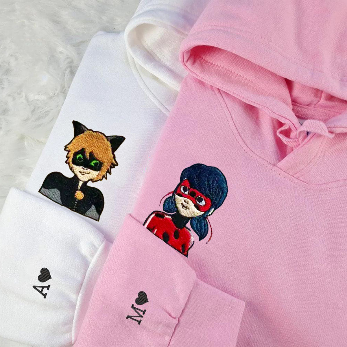Custom Embroidered Hoodies & Sweatshirts for Couples with Initials, Charming Superhero-Inspired Couple Design