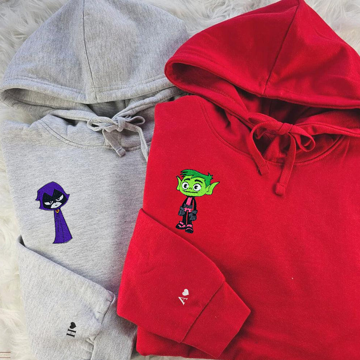 Custom Embroidered Hoodies & Sweatshirts for Couples with Initials, Cute Magical Heroes Matching Set