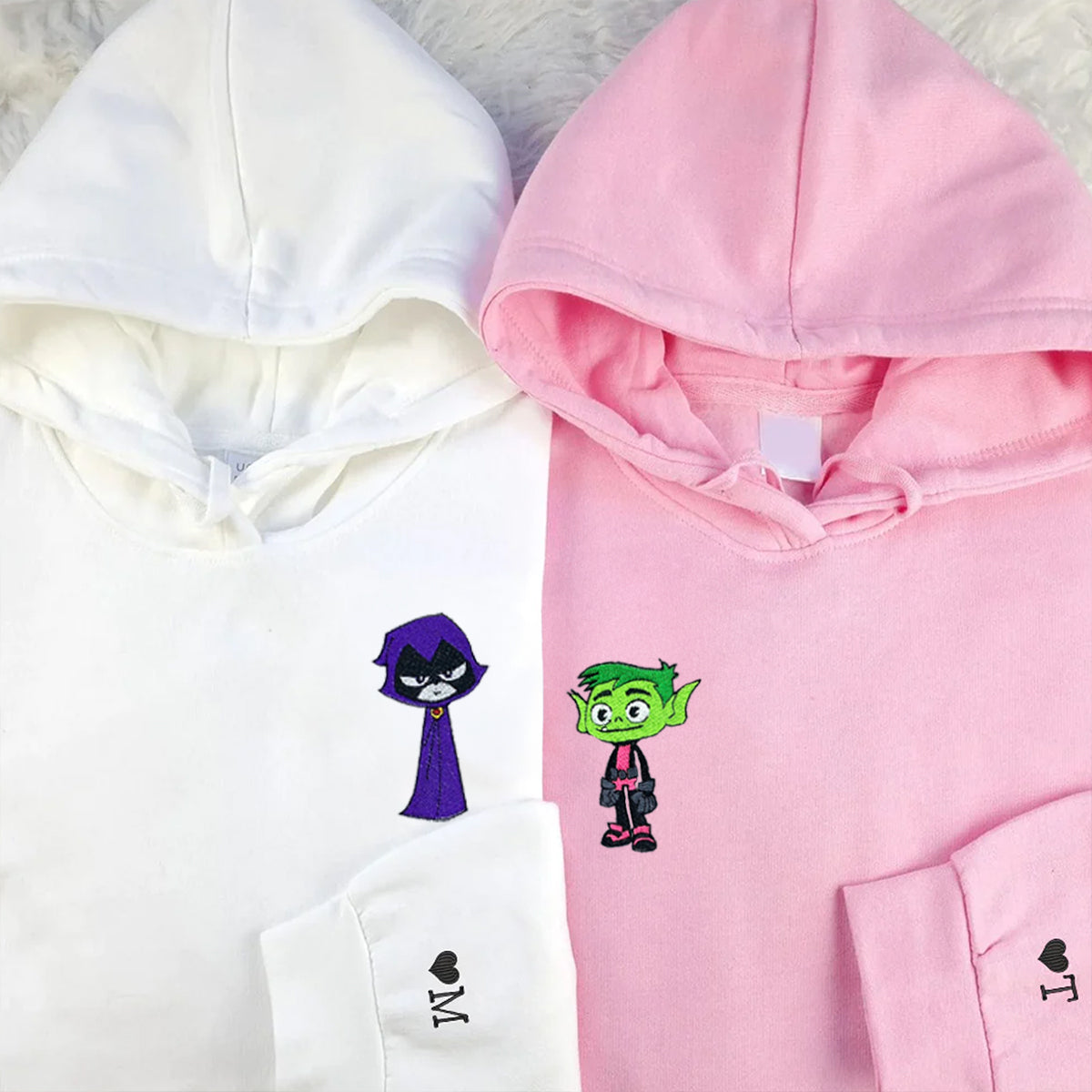 Custom Embroidered Hoodies & Sweatshirts for Couples with Initials, Cute Magical Heroes Matching Set