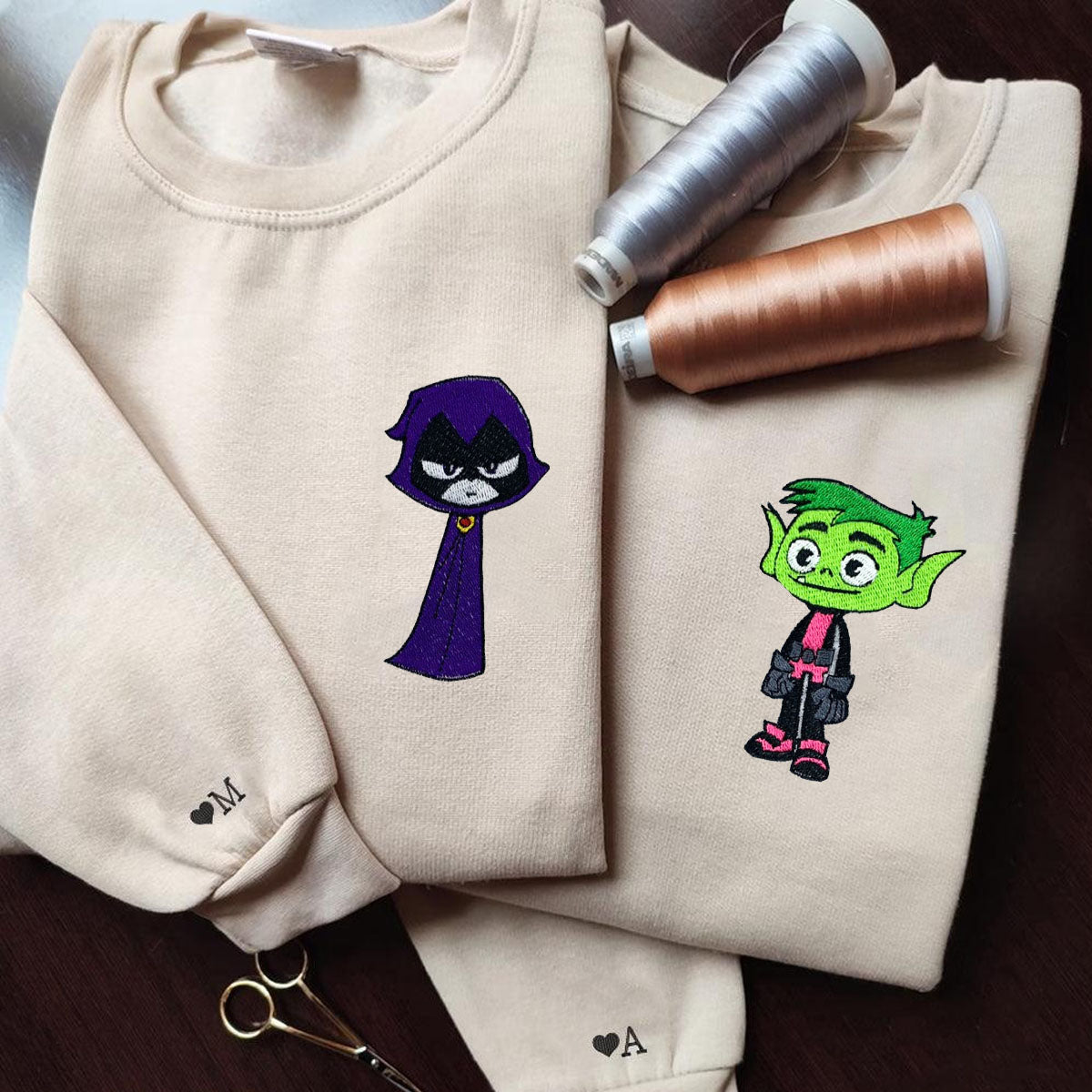 Custom Embroidered Hoodies & Sweatshirts for Couples with Initials, Cute Magical Heroes Matching Set