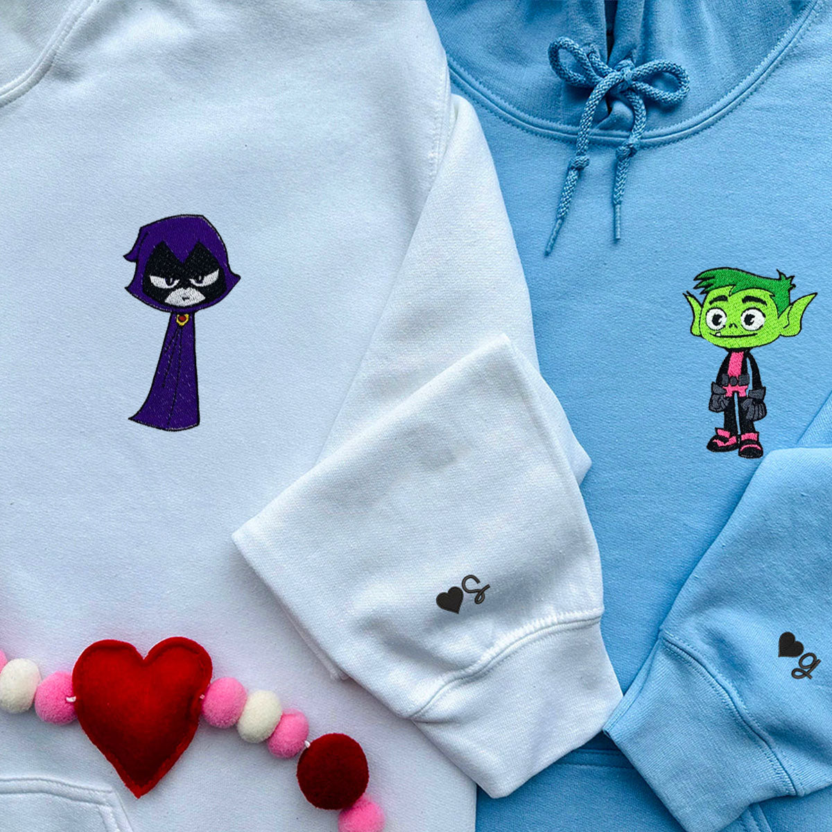 Custom Embroidered Hoodies & Sweatshirts for Couples with Initials, Cute Magical Heroes Matching Set