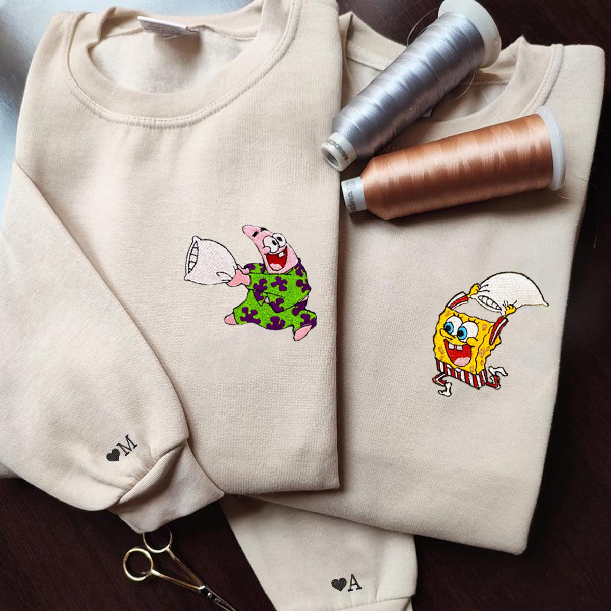 Custom Embroidered Hoodies & Sweatshirts for Couples with Initials, Cute Pajama & Pillow Battle Character Pair