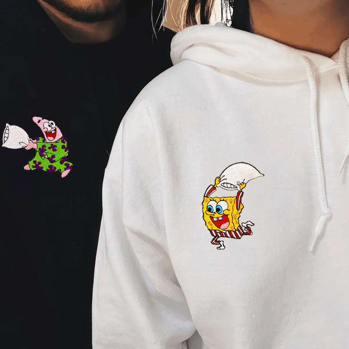 Custom Embroidered Hoodies & Sweatshirts for Couples with Initials, Cute Pajama & Pillow Battle Character Pair