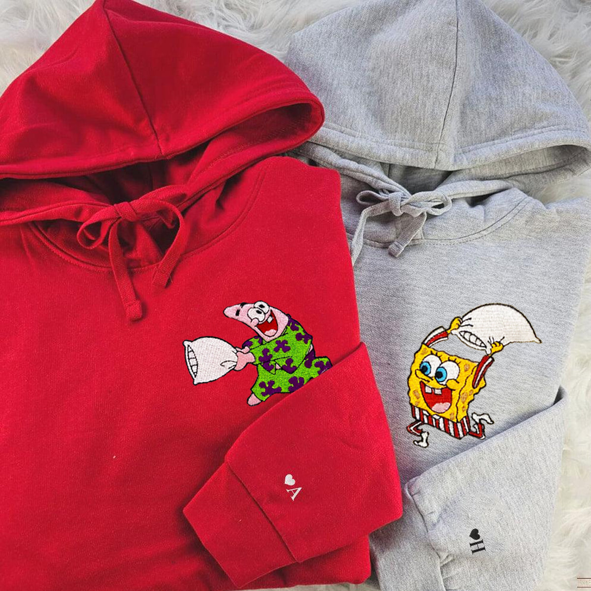 Custom Embroidered Hoodies & Sweatshirts for Couples with Initials, Cute Pajama & Pillow Battle Character Pair