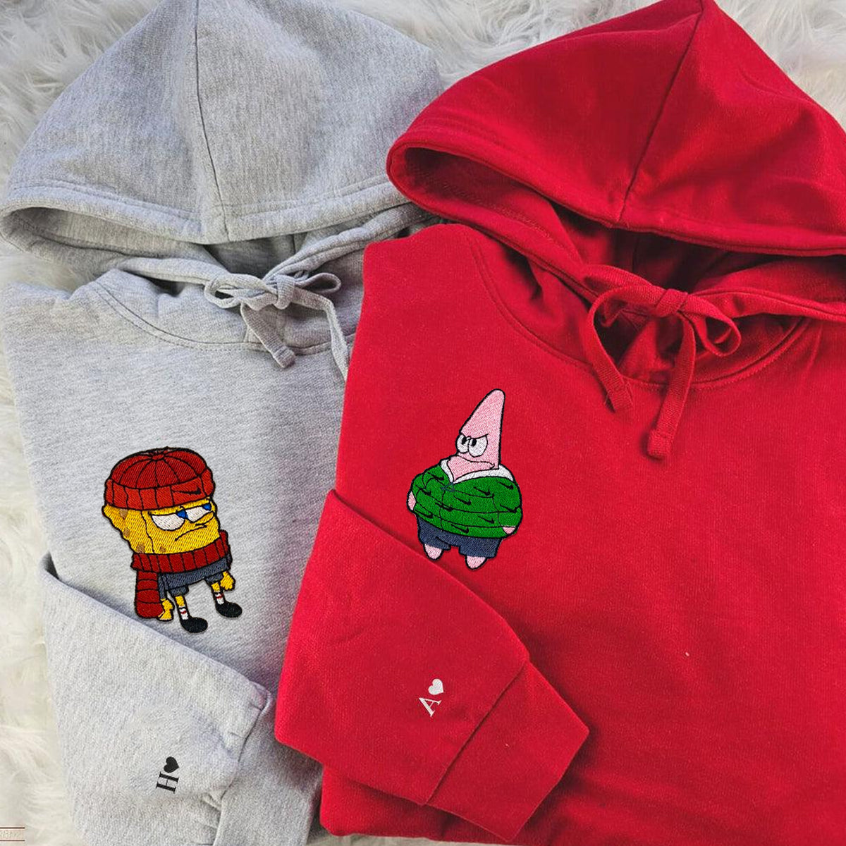 Custom Embroidered Hoodies & Sweatshirts for Couples with Initials, Cute Sea Friends in Winter Outfits Design