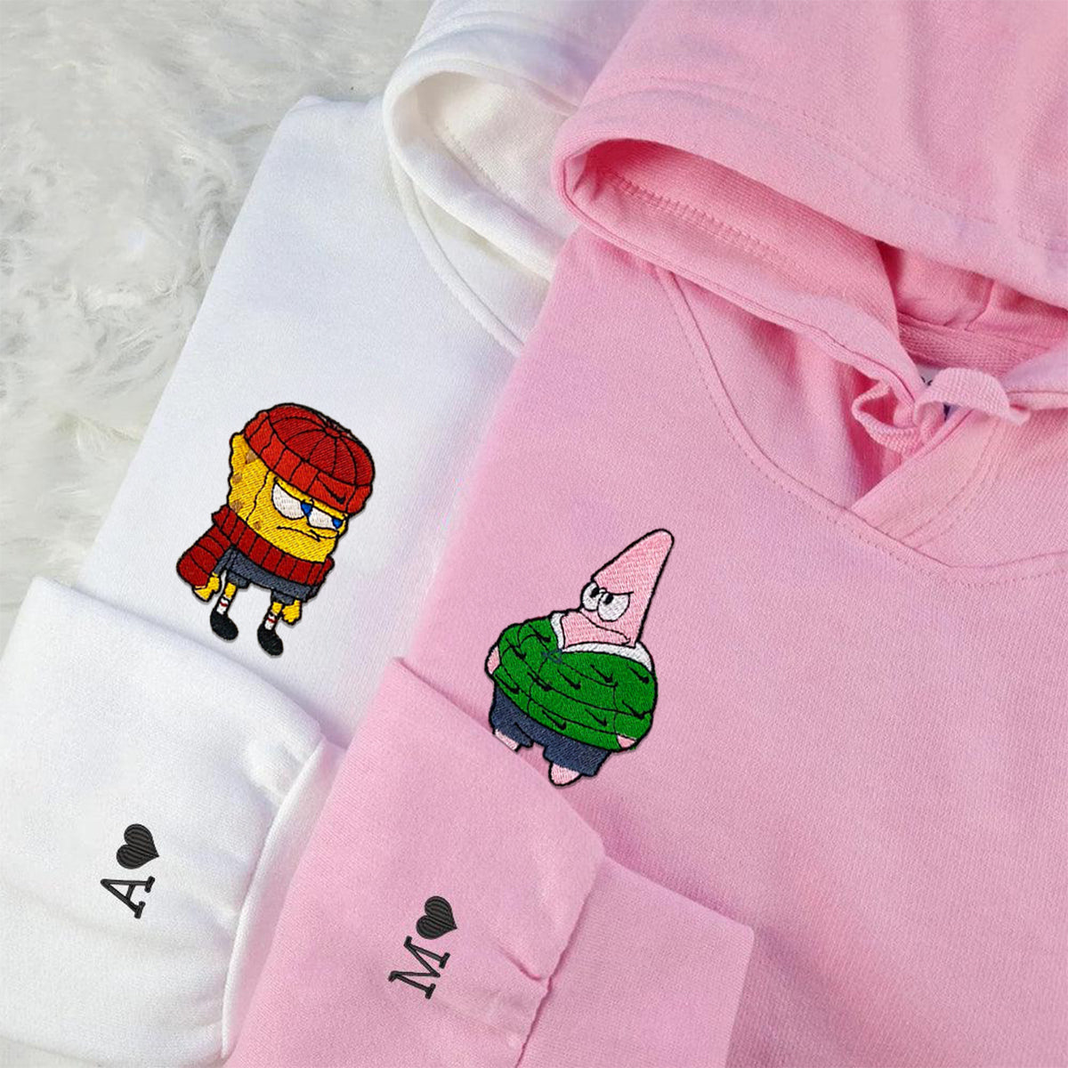 Custom Embroidered Hoodies & Sweatshirts for Couples with Initials, Cute Sea Friends in Winter Outfits Design