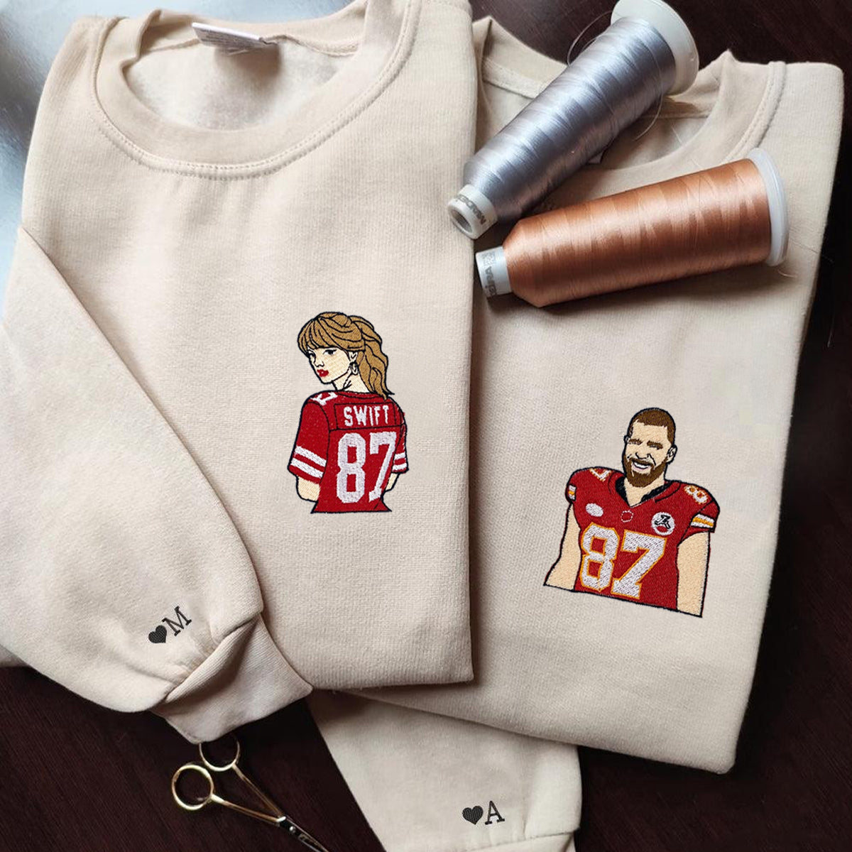 Custom Embroidered Hoodies & Sweatshirts for Couples with Initials, Cute Sports Fan Matching Set