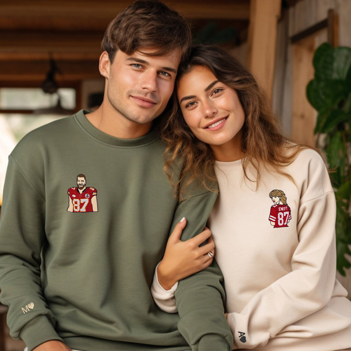 Custom Embroidered Hoodies & Sweatshirts for Couples with Initials, Cute Sports Fan Matching Set