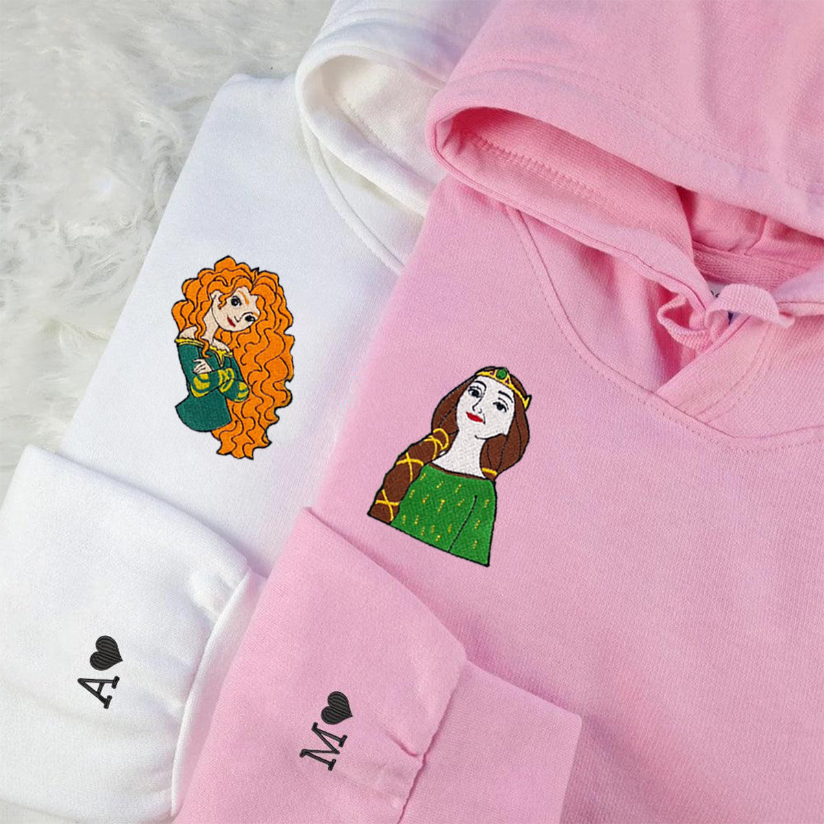 Custom Embroidered Hoodies & Sweatshirts for Couples with Initials, Fairytale-Inspired Mother & Daughter Pair