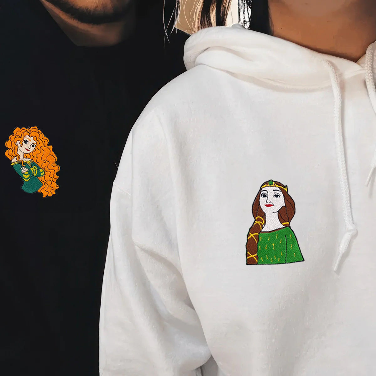 Custom Embroidered Hoodies & Sweatshirts for Couples with Initials, Fairytale-Inspired Mother & Daughter Pair