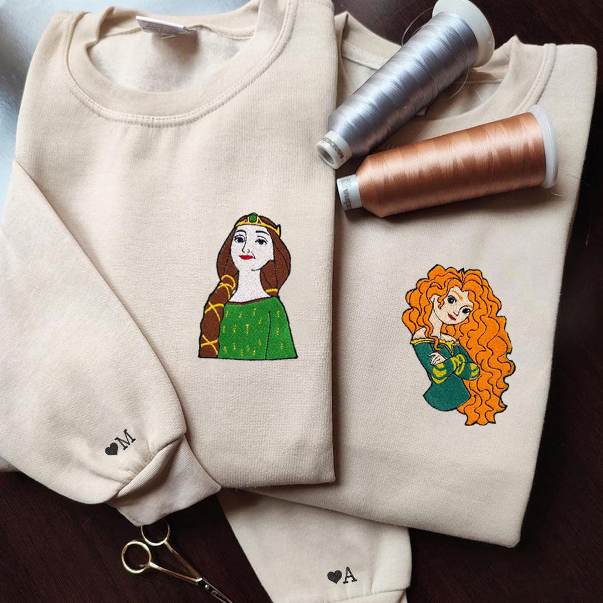Custom Embroidered Hoodies & Sweatshirts for Couples with Initials, Fairytale-Inspired Mother & Daughter Pair