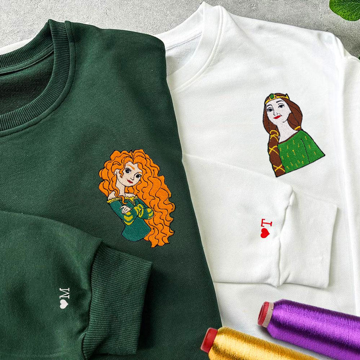 Custom Embroidered Hoodies & Sweatshirts for Couples with Initials, Fairytale-Inspired Mother & Daughter Pair