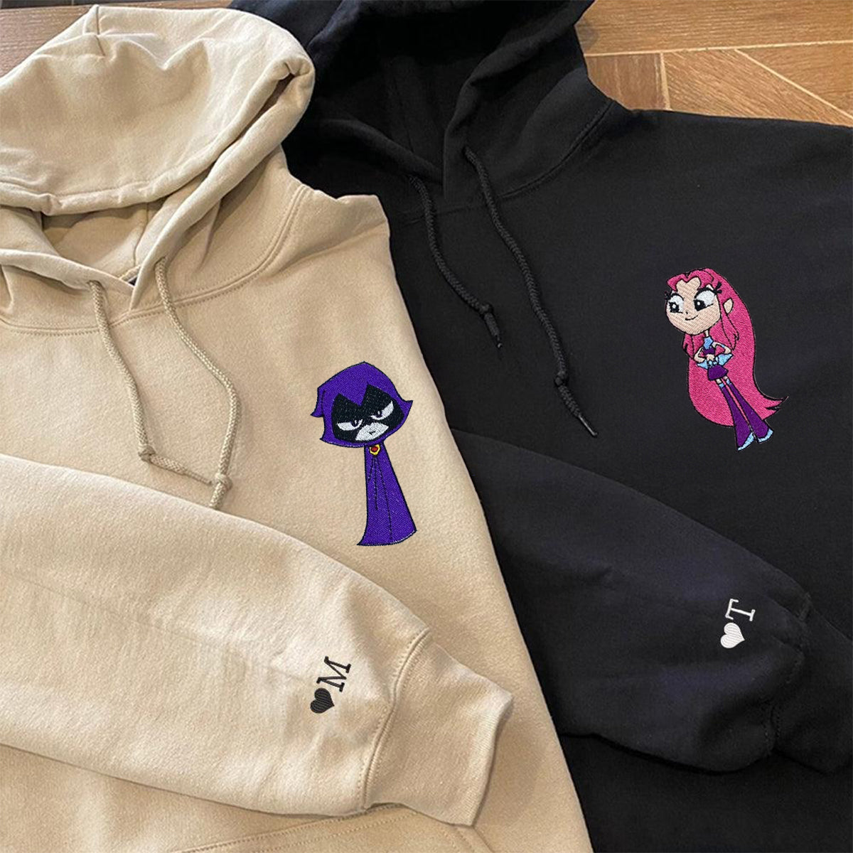 Custom Embroidered Hoodies & Sweatshirts for Couples with Initials, Fantasy-Inspired Girl Power Embroidery Set