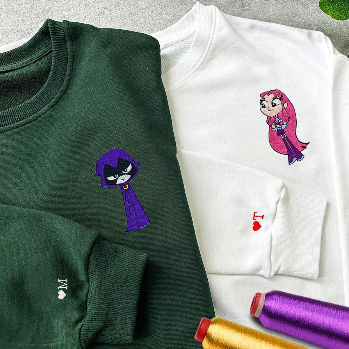 Custom Embroidered Hoodies & Sweatshirts for Couples with Initials, Fantasy-Inspired Girl Power Embroidery Set