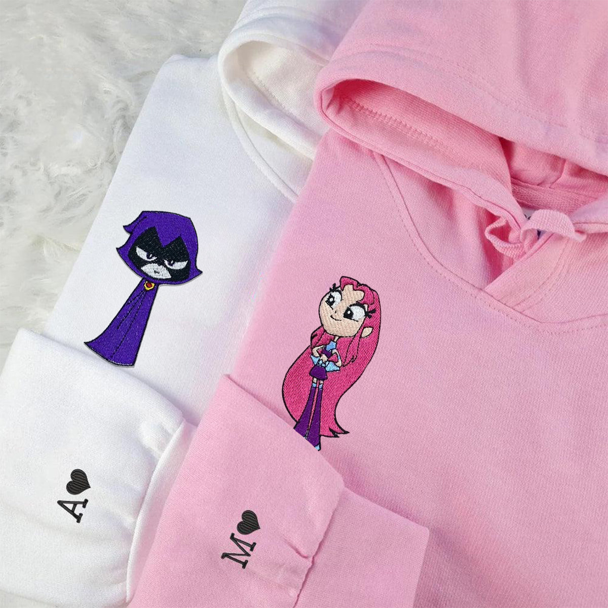 Custom Embroidered Hoodies & Sweatshirts for Couples with Initials, Fantasy-Inspired Girl Power Embroidery Set