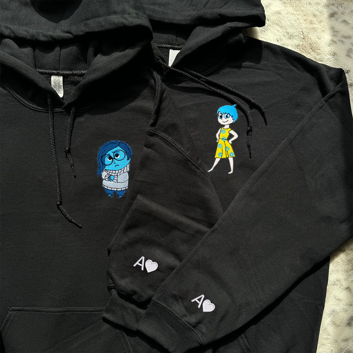 Custom Embroidered Hoodies & Sweatshirts for Couples with Initials, Funny Emotion-Themed Cartoon Duo Matching Set V2