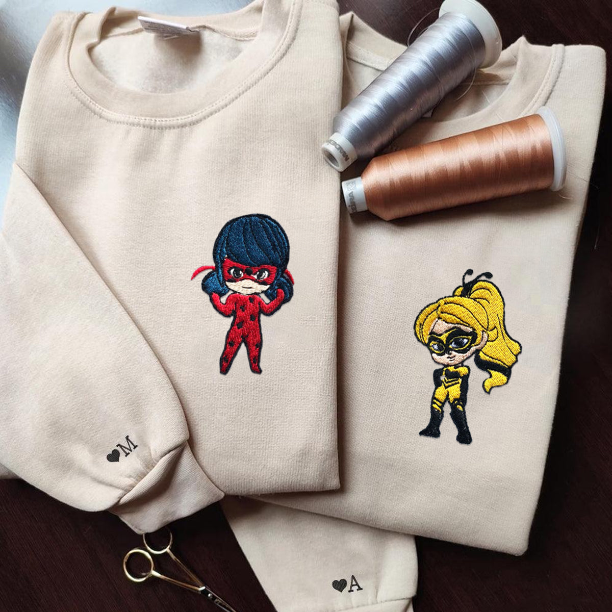 Custom Embroidered Hoodies & Sweatshirts for Couples with Initials, Girl Power-Inspired Super Duo Set