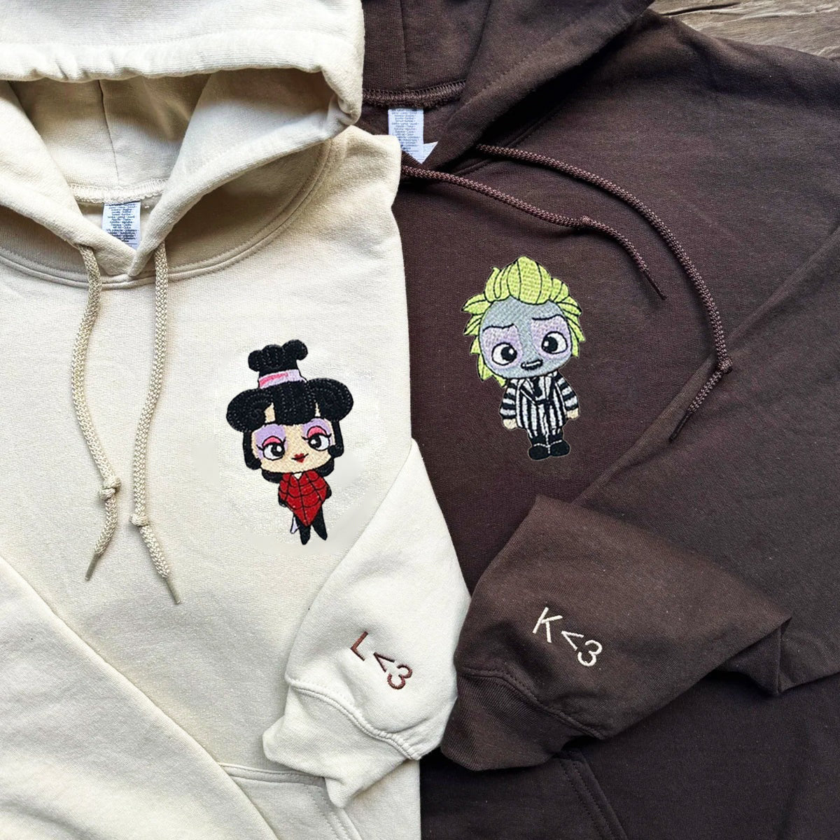 Custom Embroidered Hoodies & Sweatshirts for Couples with Initials, Halloween-Inspired Cute Couple Embroidery