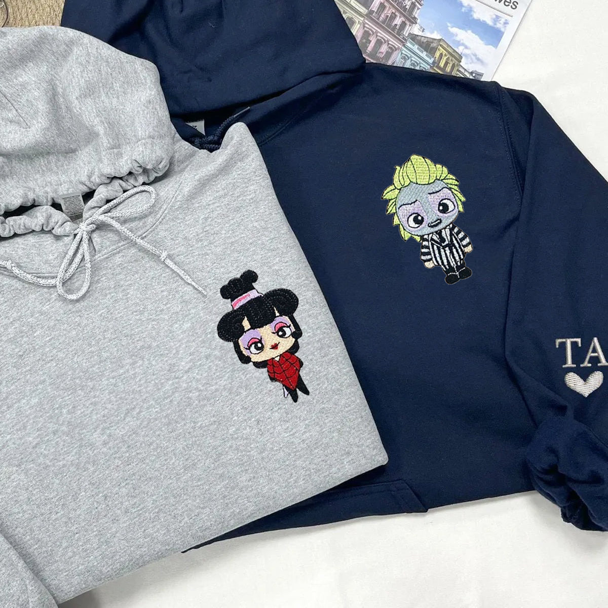 Custom Embroidered Hoodies & Sweatshirts for Couples with Initials, Halloween-Inspired Cute Couple Embroidery