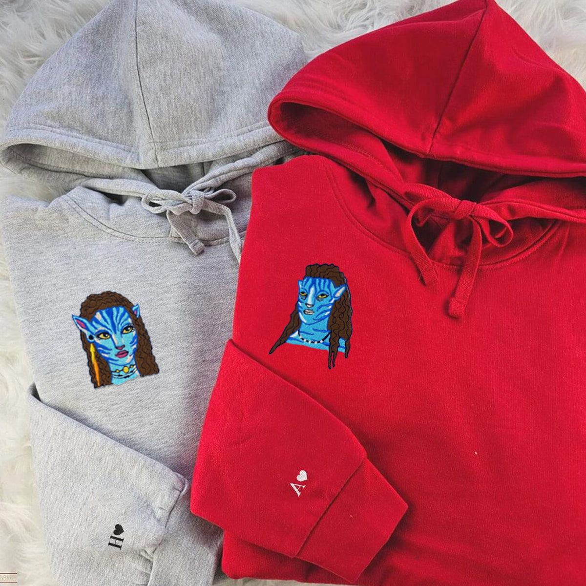 Custom Embroidered Hoodies & Sweatshirts for Couples with Initials, Mystical Alien Romance-Inspired Embroidery