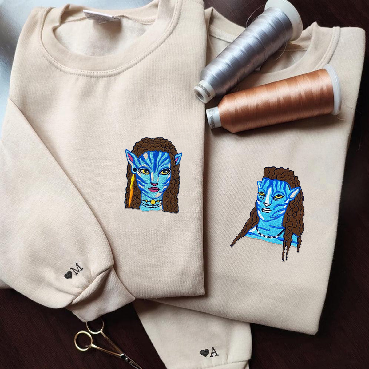 Custom Embroidered Hoodies & Sweatshirts for Couples with Initials, Mystical Alien Romance-Inspired Embroidery