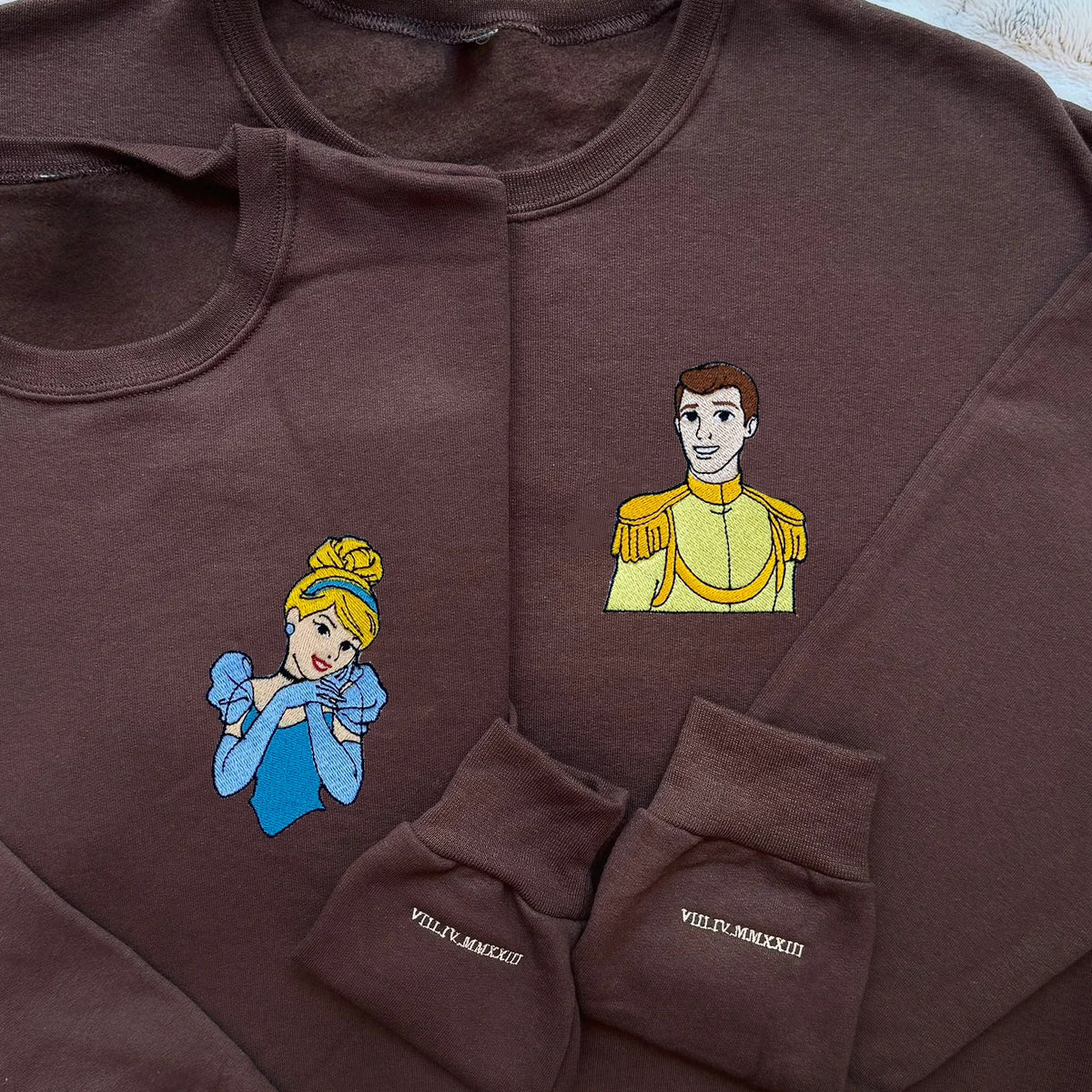 Custom Embroidered Hoodies & Sweatshirts for Couples with Initials, Royal Fairytale Couple Matching Set