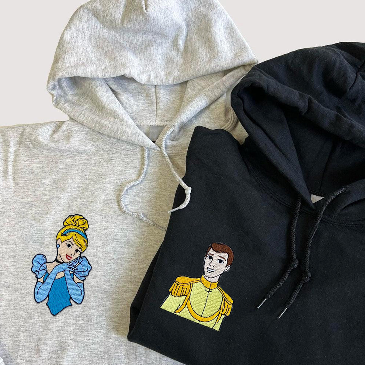 Custom Embroidered Hoodies & Sweatshirts for Couples with Initials, Royal Fairytale Couple Matching Set