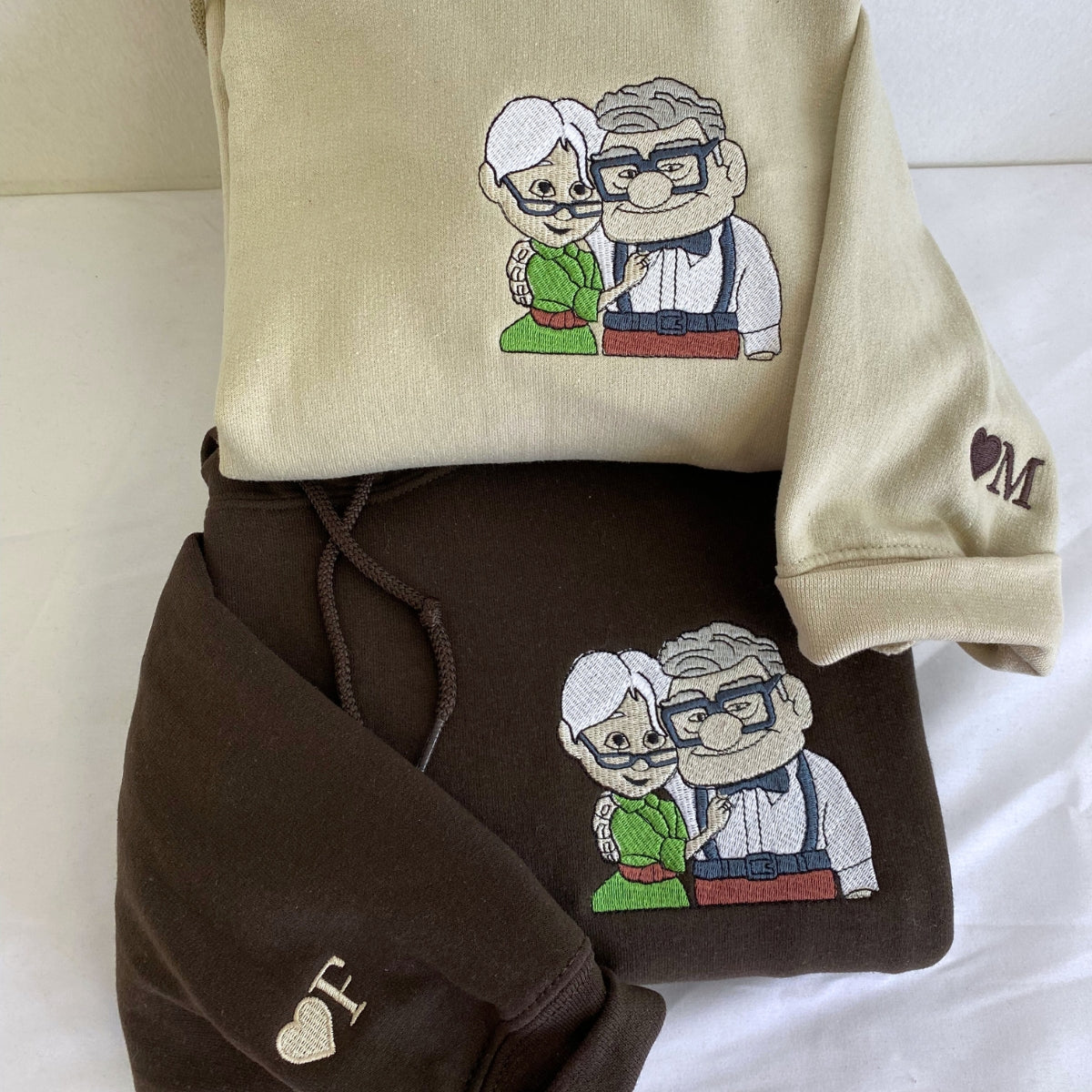 Custom Embroidered Hoodies for Couples, Adorable Elderly Love Hoodie, Romantic Matching Set